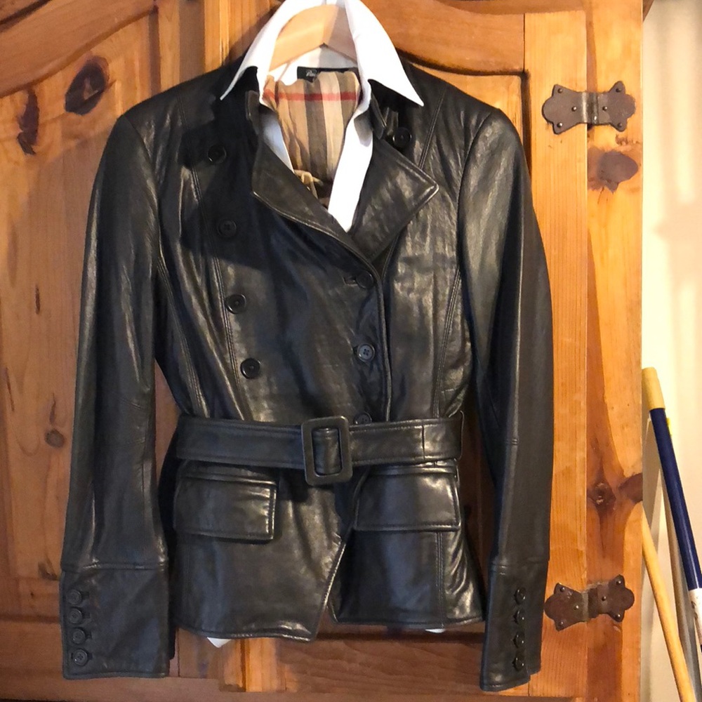 Double breasted brown leather J. Peterman Jacket